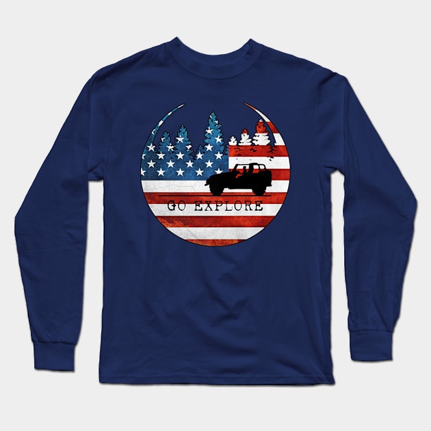 Go Explore American Patriot In 4x4 Long Sleeve T-Shirt by Macy XenomorphQueen